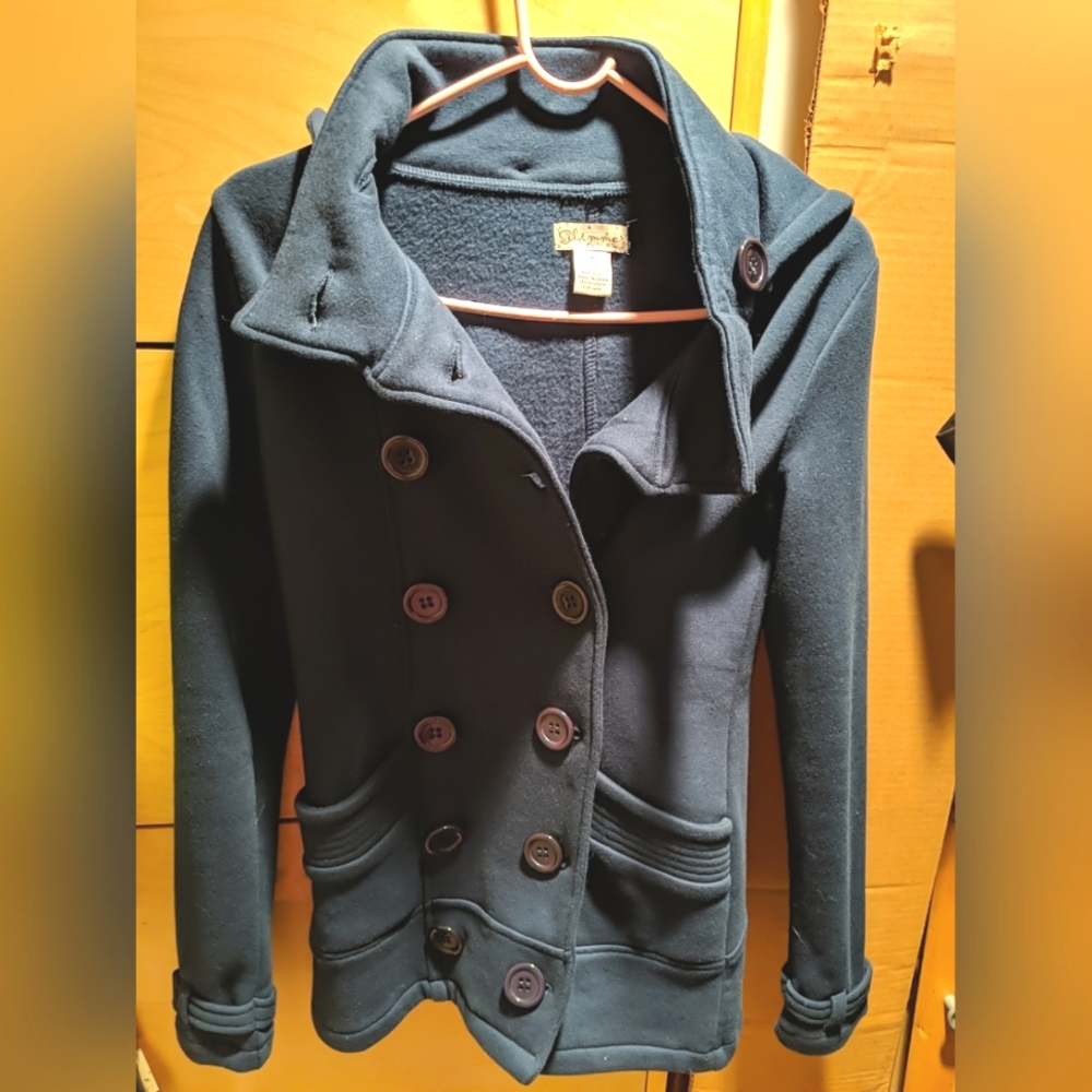 Macy's Girls Pea Coat Blue Navy Buttoned Hooded Cotton Size Large L, Teens 16+